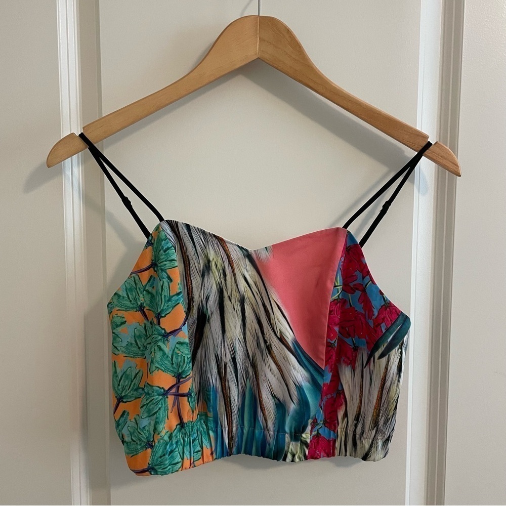 Clover Canyon Multicolor Print Crop Top Floral Leaves Size Small